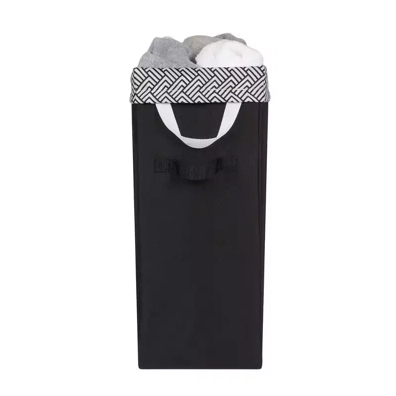 Slim Laundry Hamper with Removable Mesh Bag Narrow Black 70L