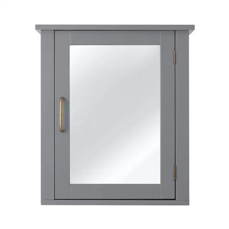 Mid-Century Modern Wooden Medicine Cabinet Gray Mirrored Door