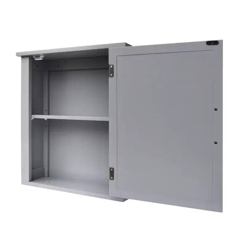 Mid-Century Modern Wooden Medicine Cabinet Gray Mirrored Door