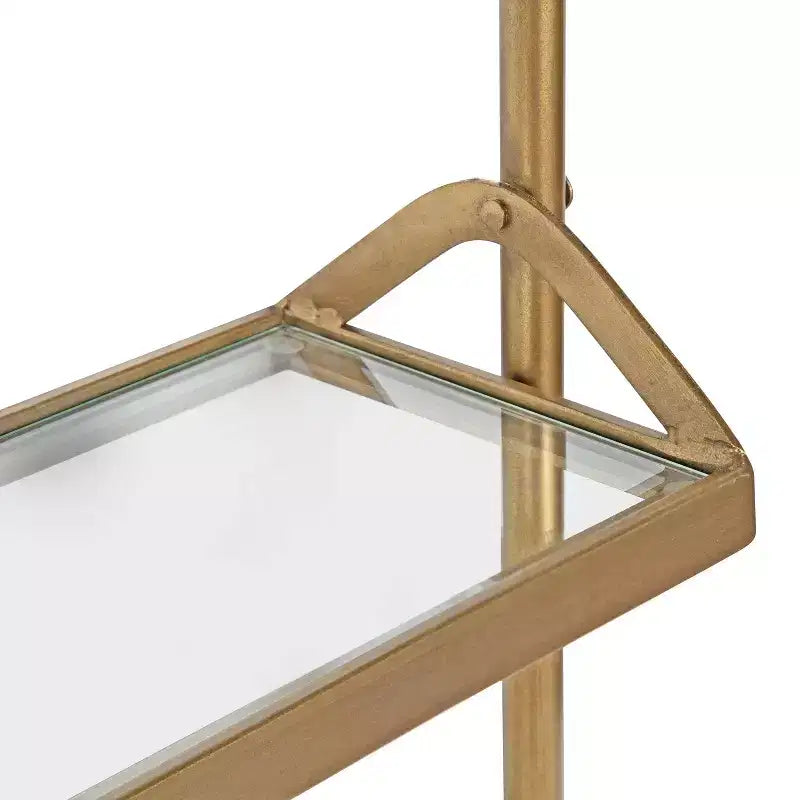26" x 31" Metal Wall Shelf Gold 2-Tier Glass Shelves with Hooks