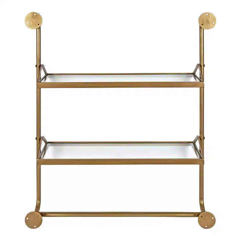 26" x 31" Metal Wall Shelf Gold 2-Tier Glass Shelves with Hooks