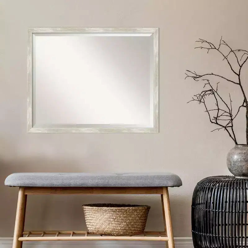 30" x 24" Crackled Metallic Narrow Framed Wall Mirror Silver Beveled