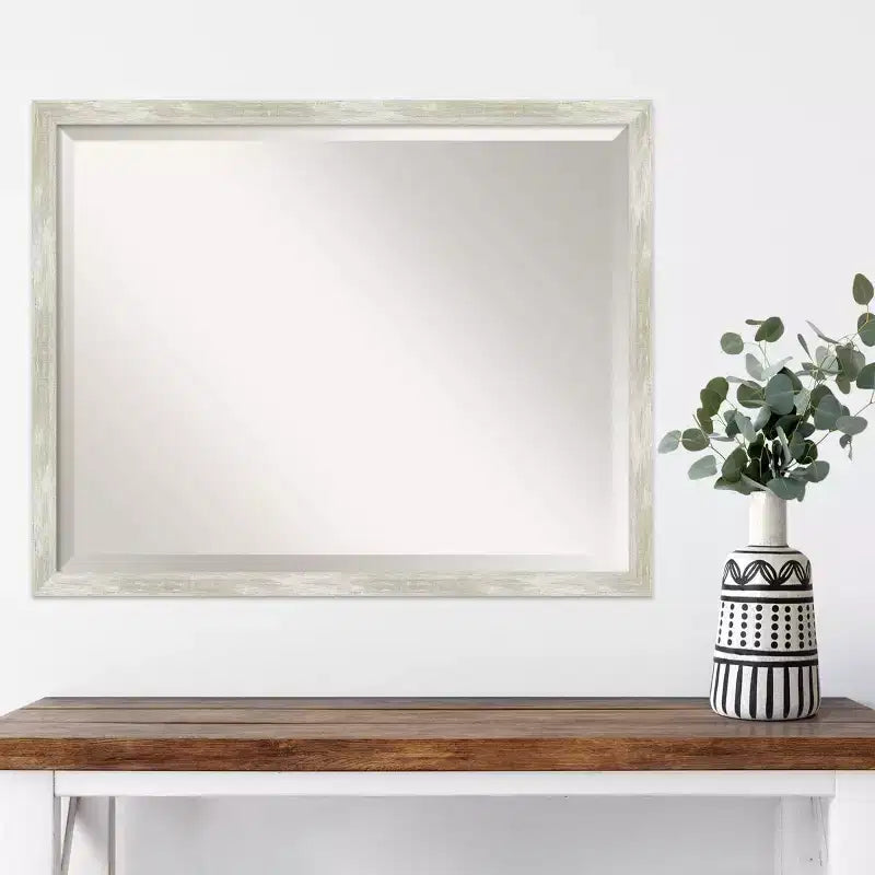 30" x 24" Crackled Metallic Narrow Framed Wall Mirror Silver Beveled