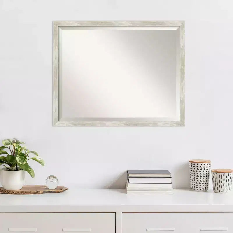 30" x 24" Crackled Metallic Narrow Framed Wall Mirror Silver Beveled