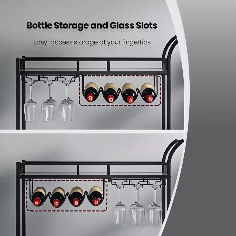Bar Cart with 2 Mirrored Shelves Wine Holders and Glass Holders
