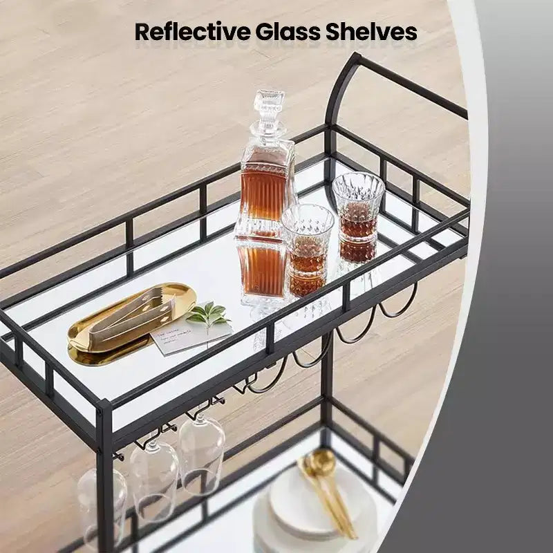 Bar Cart with 2 Mirrored Shelves Wine Holders and Glass Holders