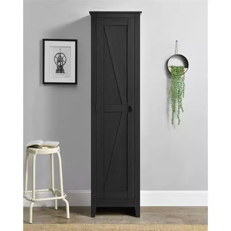 18" Wide Farmhouse Storage Cabinet Rustic Black 4 Shelves