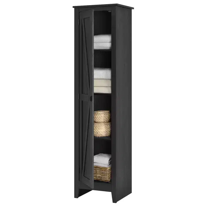 18" Wide Farmhouse Storage Cabinet Rustic Black 4 Shelves