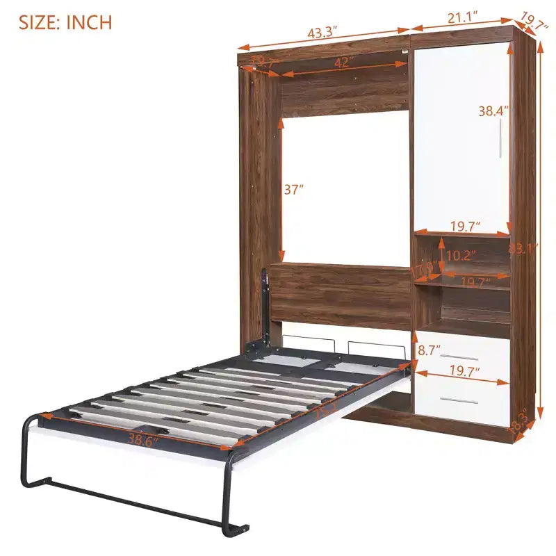 Full Size Murphy Bed Wall Bed Folds into Cabinet with Shelves