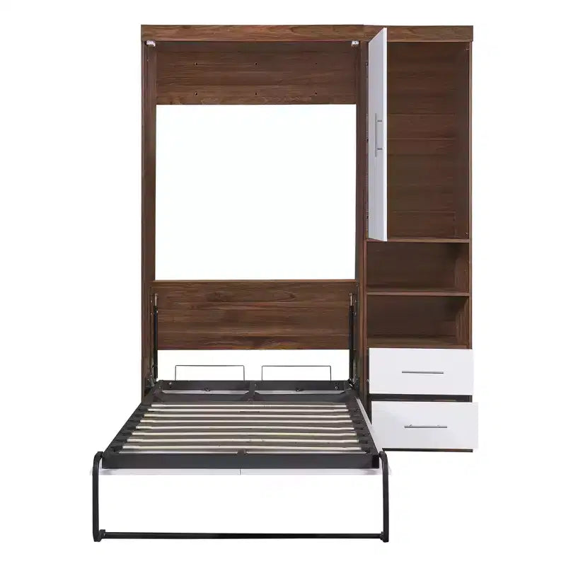 Full Size Murphy Bed Wall Bed Folds into Cabinet with Shelves