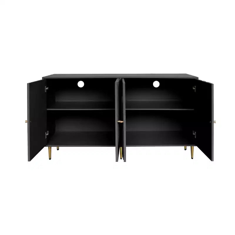 Black Lacquered 4-Door Wooden Sideboard Cabinet