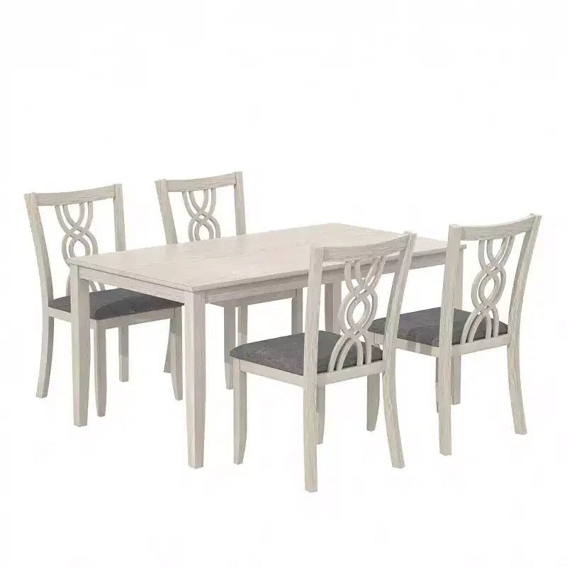 Set of 2 Rustic Wooden Dining Chairs Rubber Wood Padded Seat Hollowed Backrest Gray