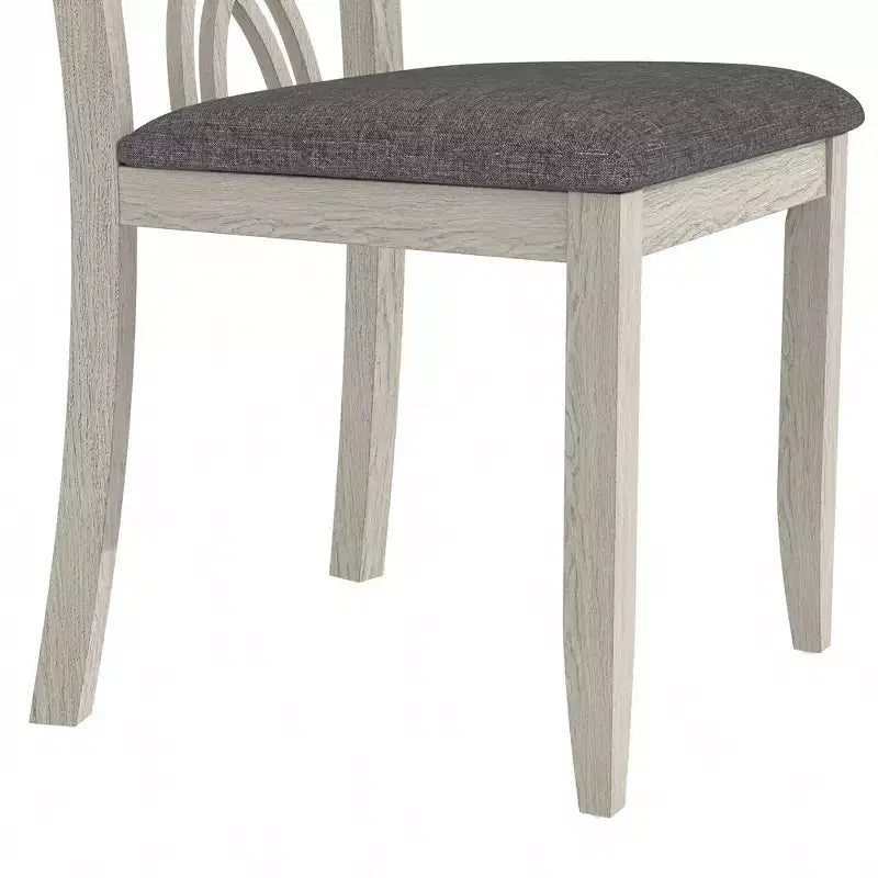 Set of 2 Rustic Wooden Dining Chairs Rubber Wood Padded Seat Hollowed Backrest Gray