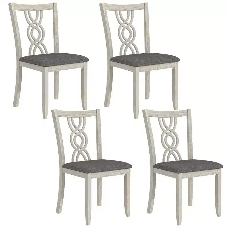 Set of 2 Rustic Wooden Dining Chairs Rubber Wood Padded Seat Hollowed Backrest Gray