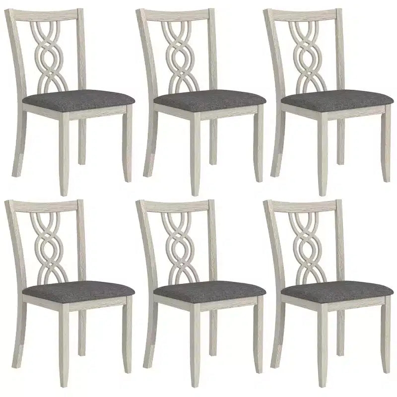 Set of 2 Rustic Wooden Dining Chairs Rubber Wood Padded Seat Hollowed Backrest Gray