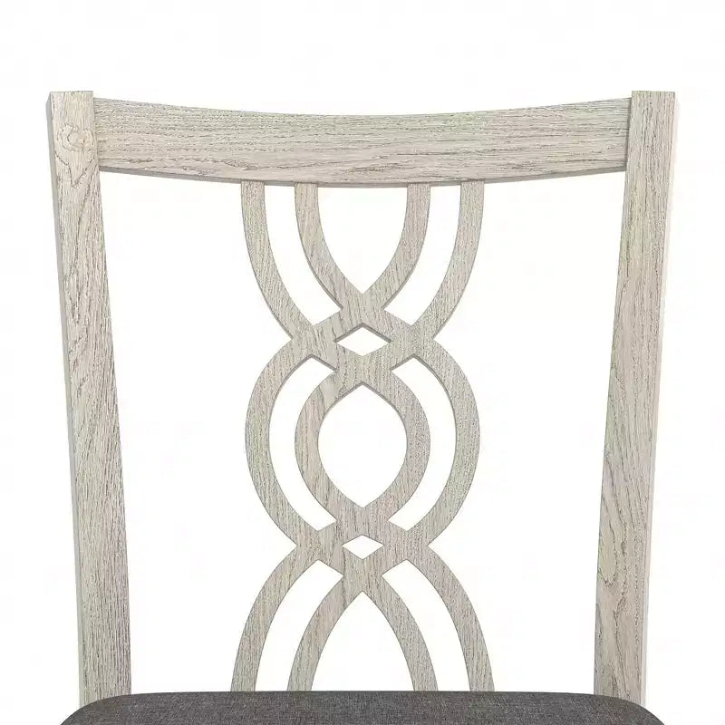 Set of 2 Rustic Wooden Dining Chairs Rubber Wood Padded Seat Hollowed Backrest Gray