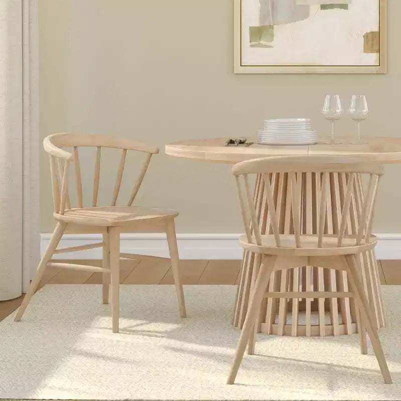 Set of 2 Windsor Solid Wood Dining Chairs Rubberwood