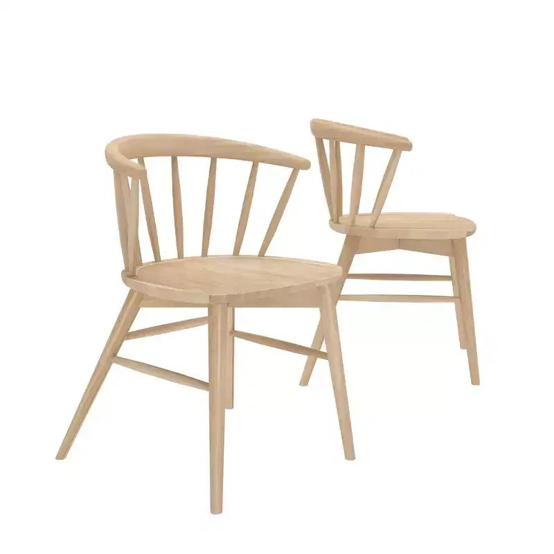 Set of 2 Windsor Solid Wood Dining Chairs Rubberwood