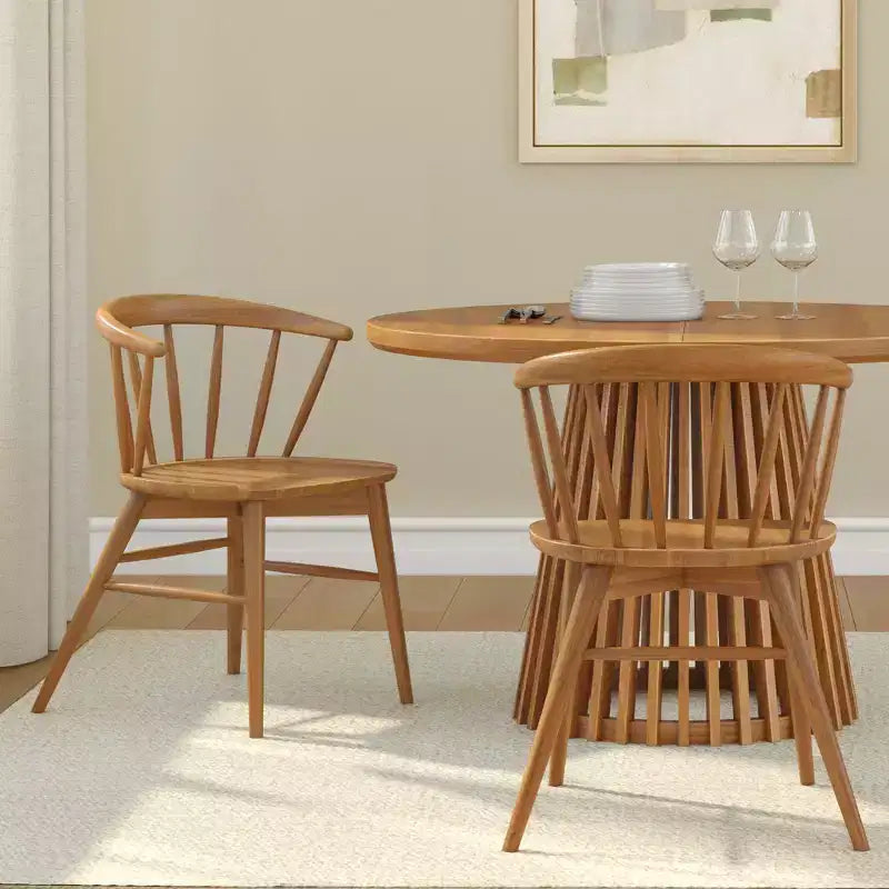 Set of 2 Windsor Solid Wood Dining Chairs Rubberwood