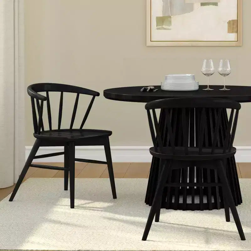 Set of 2 Windsor Solid Wood Dining Chairs Rubberwood