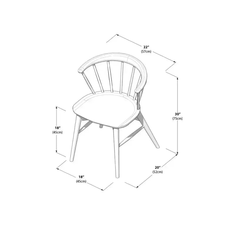 Set of 2 Windsor Solid Wood Dining Chairs Rubberwood