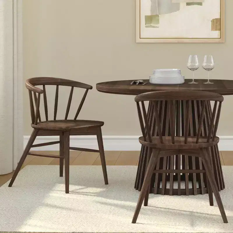 Set of 2 Windsor Solid Wood Dining Chairs Rubberwood