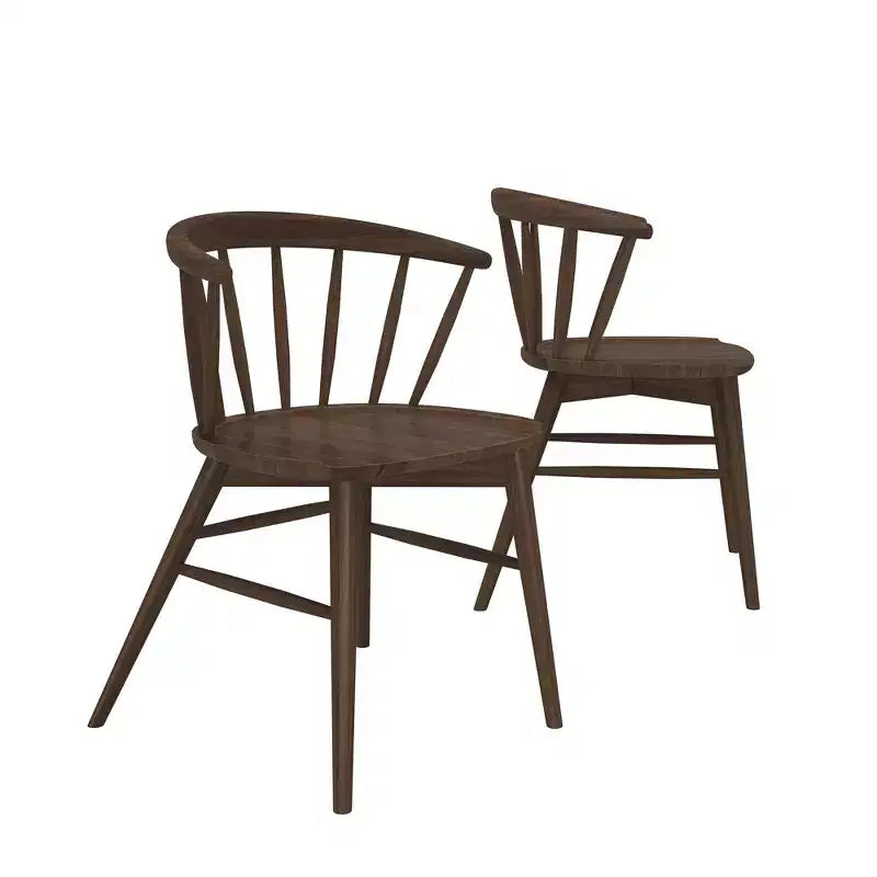 Set of 2 Windsor Solid Wood Dining Chairs Rubberwood