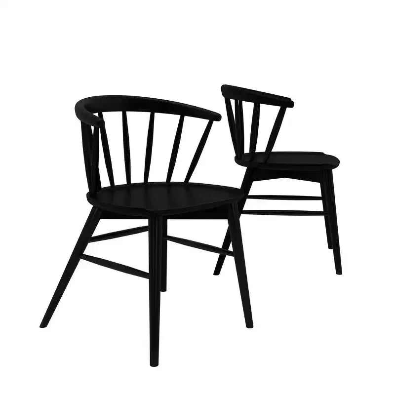 Set of 2 Windsor Solid Wood Dining Chairs Rubberwood