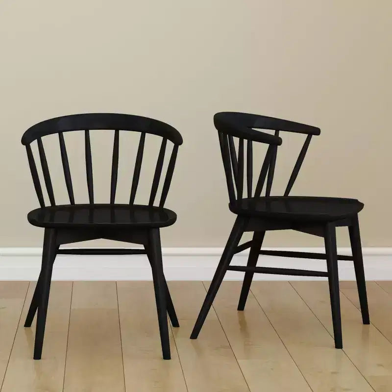 Set of 2 Windsor Solid Wood Dining Chairs Rubberwood