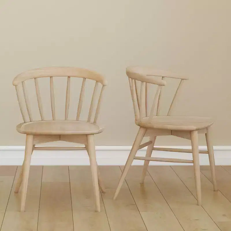 Set of 2 Windsor Solid Wood Dining Chairs Rubberwood