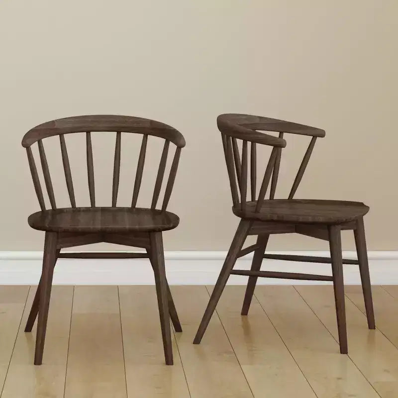 Set of 2 Windsor Solid Wood Dining Chairs Rubberwood
