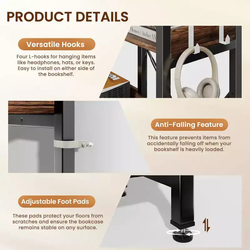L-Shape 5-Tier Corner Bookshelf Iron Frame MDF Shelves