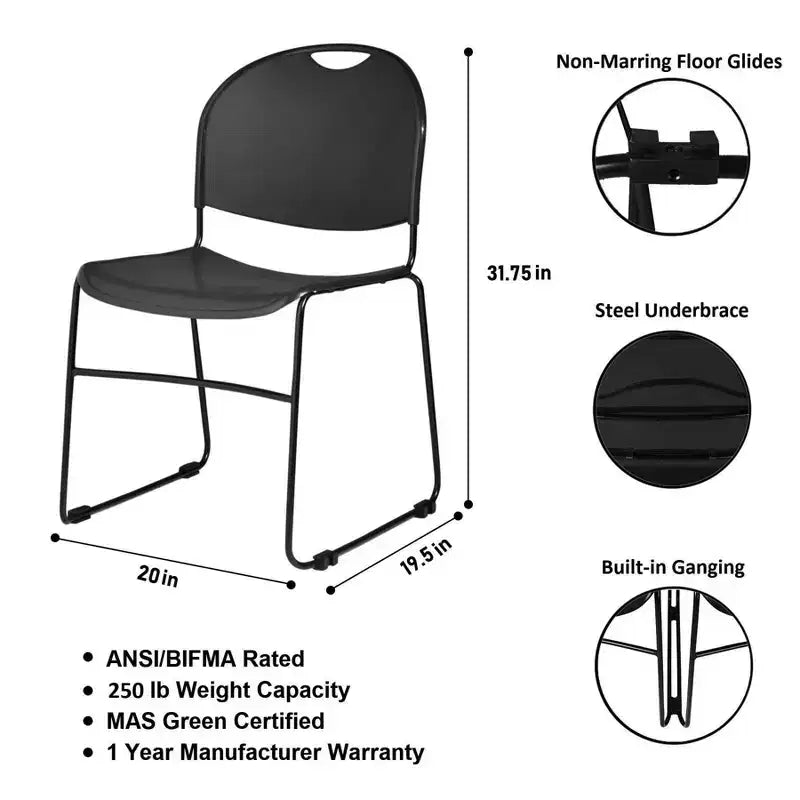 2-Pack Multi Purpose Ultra Compact Stack Chair Black Sled Base Polypropylene