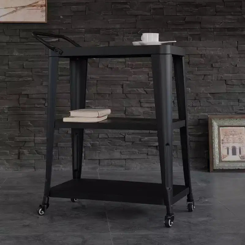 3-Tier Industrial Dining Cart with Wheels and Storage Stainless Steel