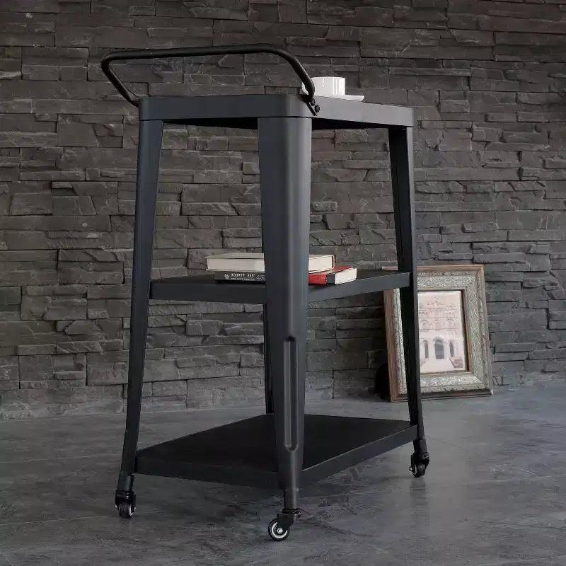 3-Tier Industrial Dining Cart with Wheels and Storage Stainless Steel