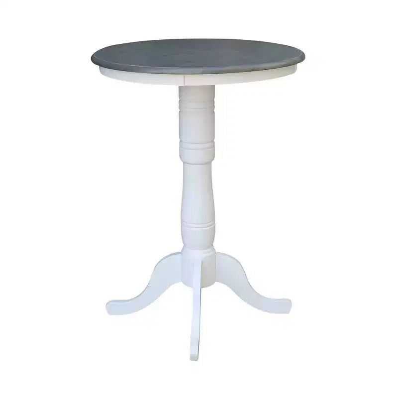 41" Bar Height Round Pedestal Table White/Heather Gray Solid Parawood Seats 2