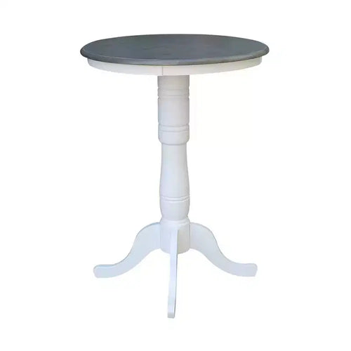 41" Bar Height Round Pedestal Table White/Heather Gray Solid Parawood Seats 2