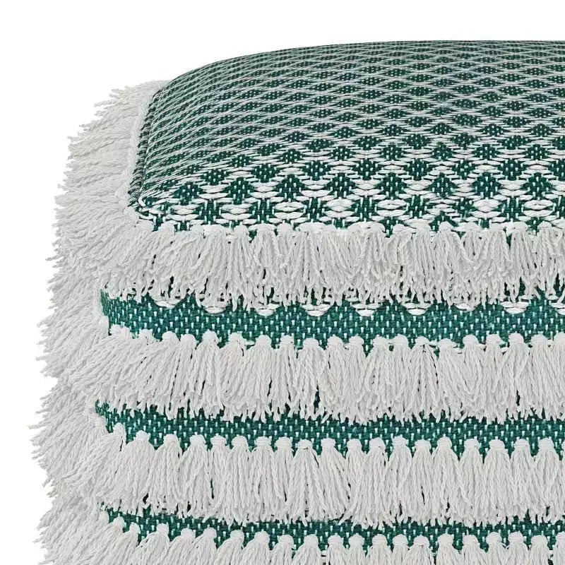Square Woven PET Polyester Pouf Turquoise/White