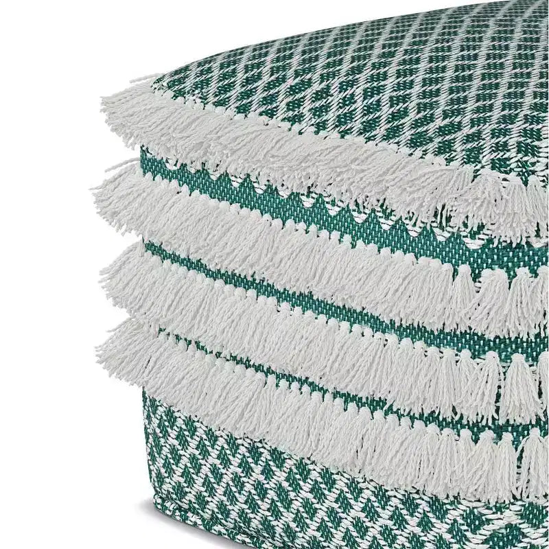 Square Woven PET Polyester Pouf Turquoise/White