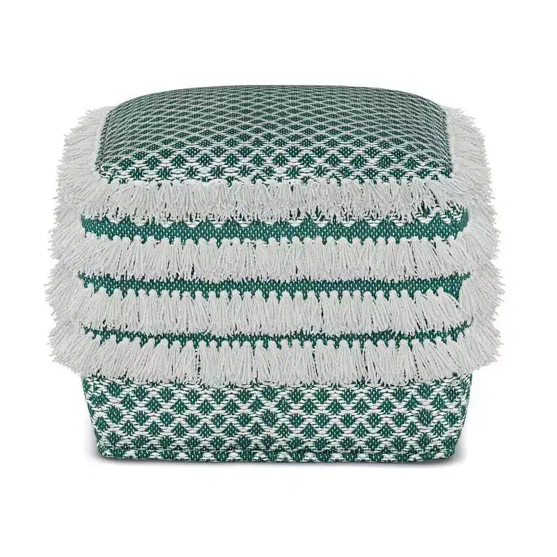 Square Woven PET Polyester Pouf Turquoise/White