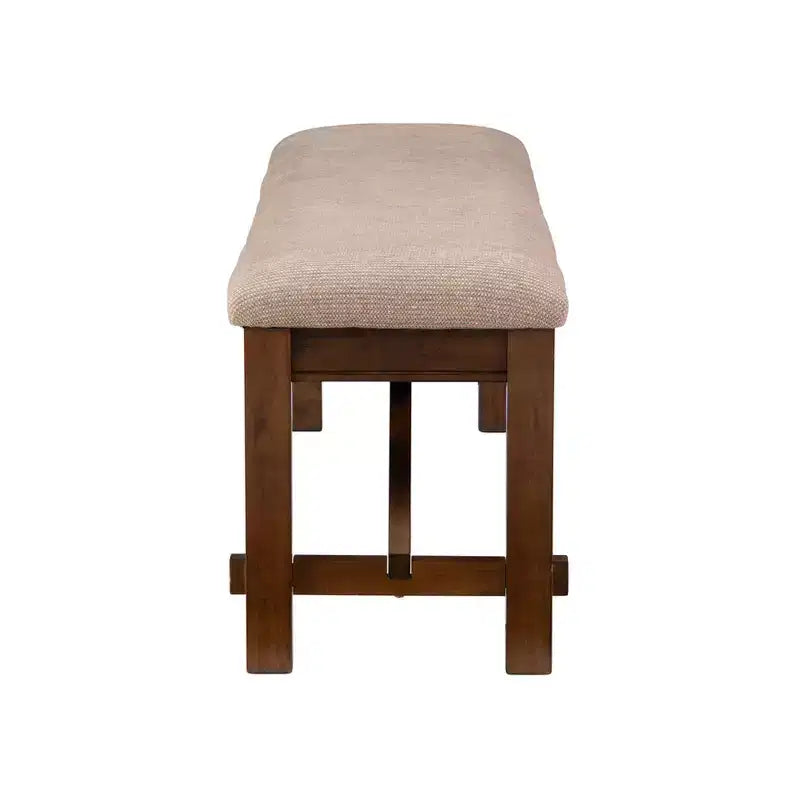 60" Traditional Wood Upholstered Bench Tan Seat Dark Hazelnut Brown