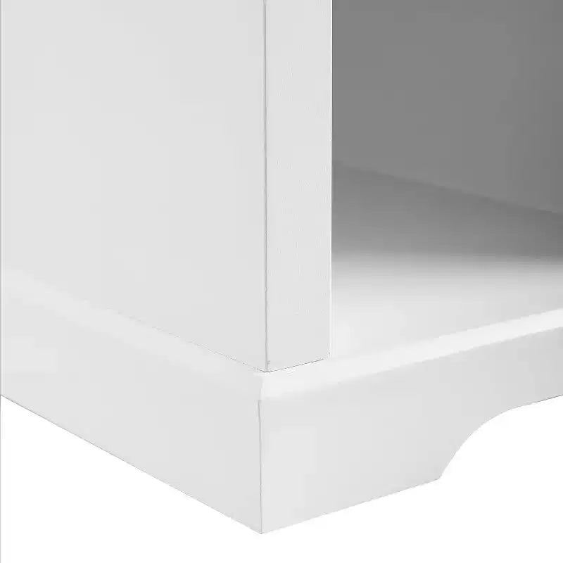 Storage Bench White Cushioned Linen Upholstered Farmhouse Style