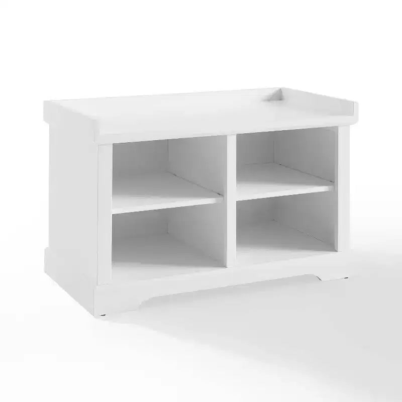 Storage Bench White Cushioned Linen Upholstered Farmhouse Style