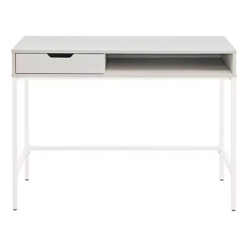 40" Desk with Drawer and Shelf White Oak Steel Frame MDF Surface