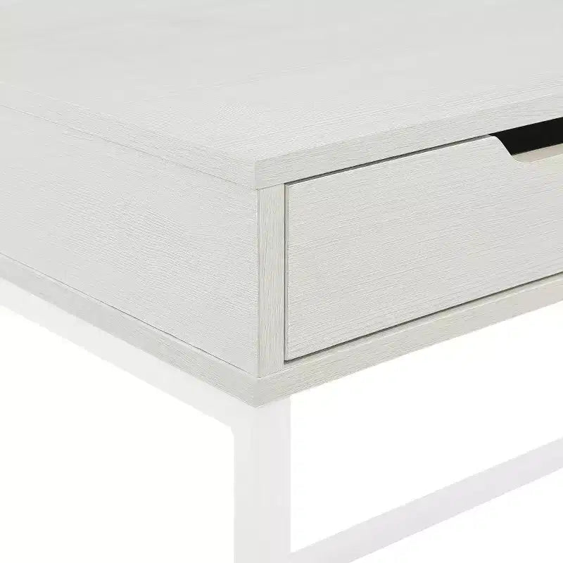 40" Desk with Drawer and Shelf White Oak Steel Frame MDF Surface