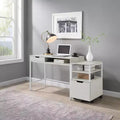 40" Desk with Drawer and Shelf White Oak Steel Frame MDF Surface