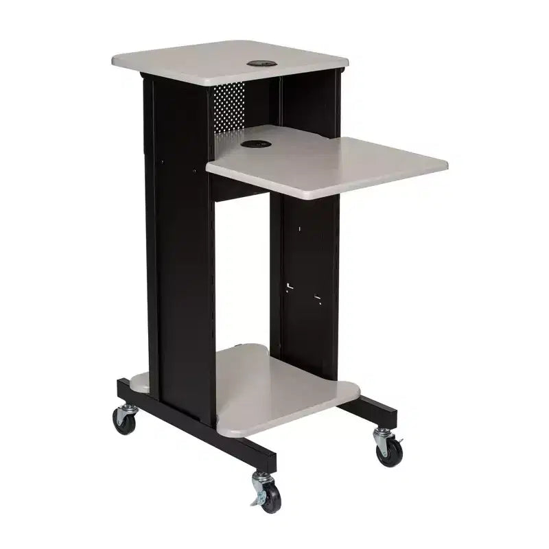 Mobile Presentation Lecture Podium Cart with Power Strip