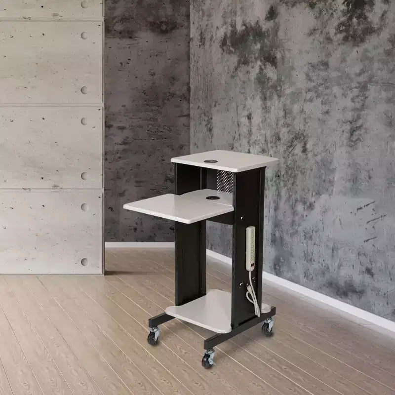 Mobile Presentation Lecture Podium Cart with Power Strip