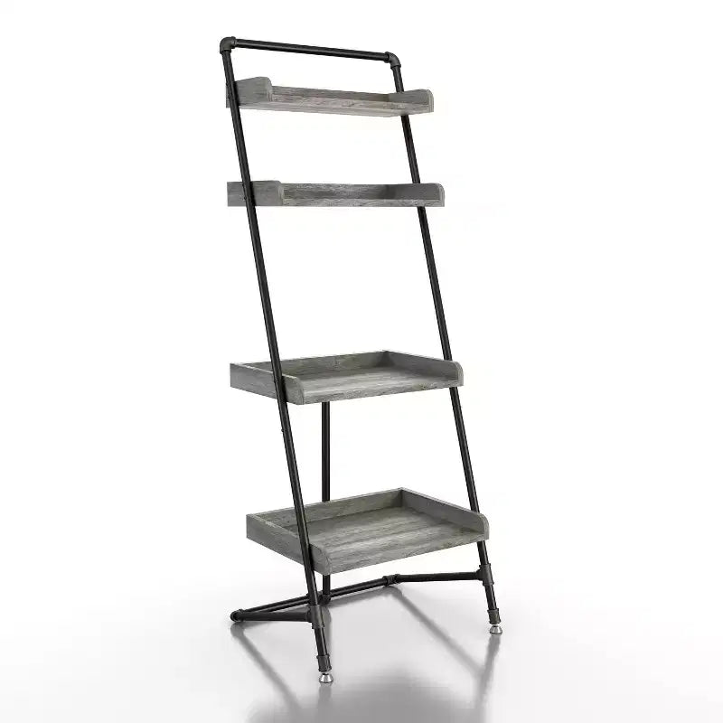 70.86" Ladder Display Shelf Vintage Gray Oak Industrial 4-Tier