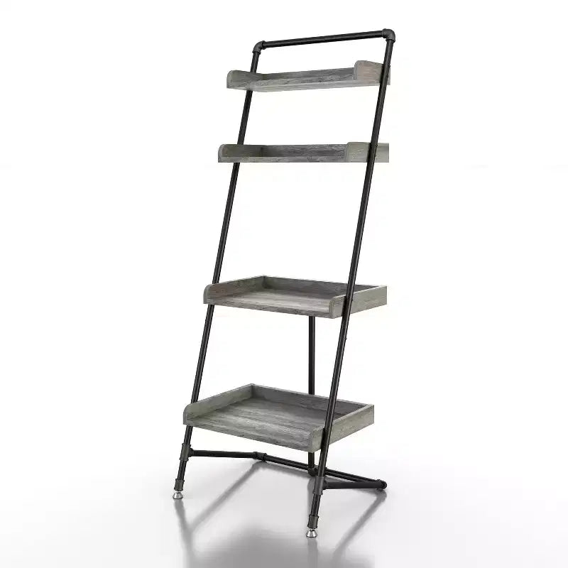 70.86" Ladder Display Shelf Vintage Gray Oak Industrial 4-Tier